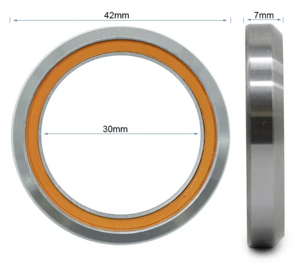 Plan coté du roulement de direction : 42 mm extérieur, 30 mm intérieur, 7 mm d'épaisseur Plan coté du roulement de direction : 42 mm extérieur, 30 mm intérieur, 7 mm d'épaisseur