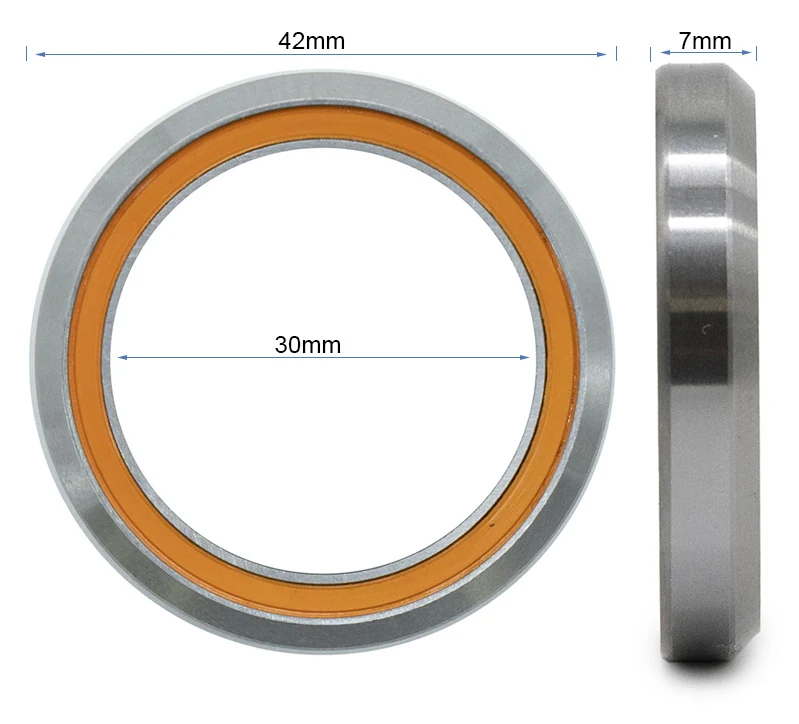 Plan coté du roulement de direction : 42 mm extérieur, 30 mm intérieur, 7 mm d'épaisseur