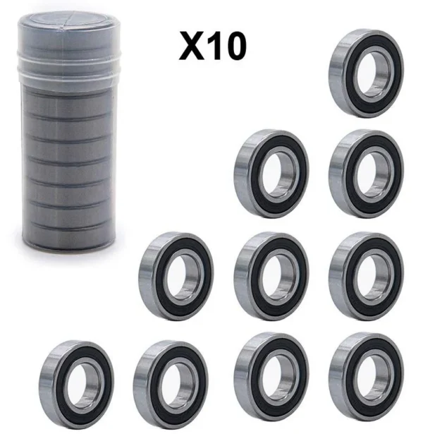 Le lot de dix roulements 6001RS et son tube de rangement, avec la mention X10 Le lot de dix roulements 6001RS et son tube de rangement, avec la mention X10
