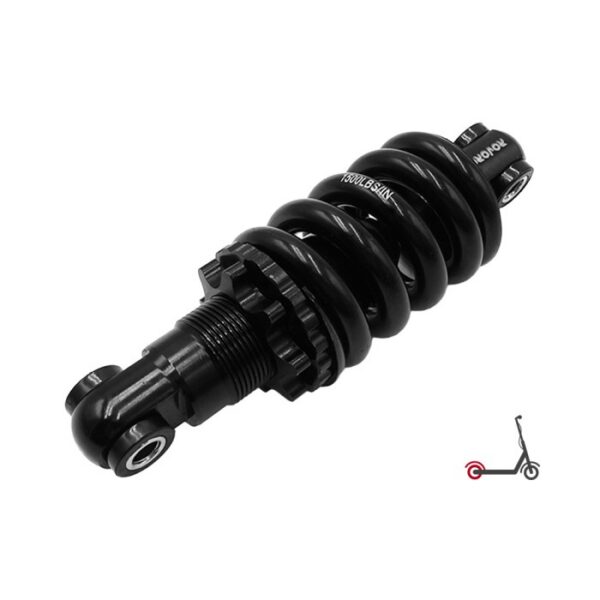 Suspension arrière Rovoron R7, amortisseur à ressort vu de trois quarts