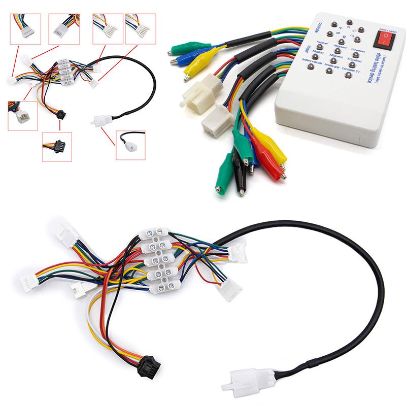 L'ensemble testeur et faisceau adaptateur, avec le détail des connecteurs