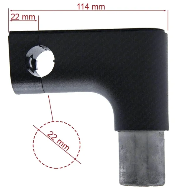Plan coté de la tête de guidon : 114 mm de long et collier de 22 mm de diamètre Plan coté de la tête de guidon : 114 mm de long et collier de 22 mm de diamètre