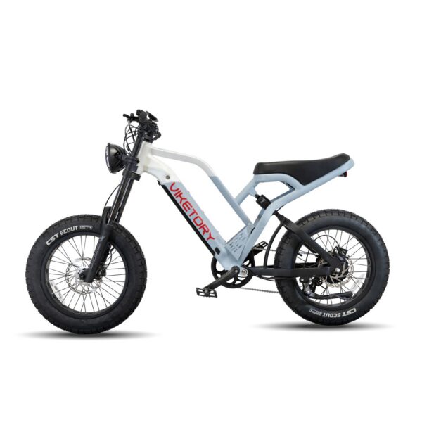 Viketory Navy — fat bike électrique 20 pouces blanc et bleu glacier, vue de profil Viketory Navy — fat bike électrique 20 pouces blanc et bleu glacier, vue de profil