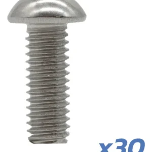 Vis de châssis à tête bombée six pans creux — acier brillant — M6 × 15,6 mm, lot de 30