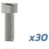Vis de garde-boue à tête cylindrique en métal brillant, avec la mention x30 du lot Vis de garde-boue à tête cylindrique en métal brillant, avec la mention x30 du lot