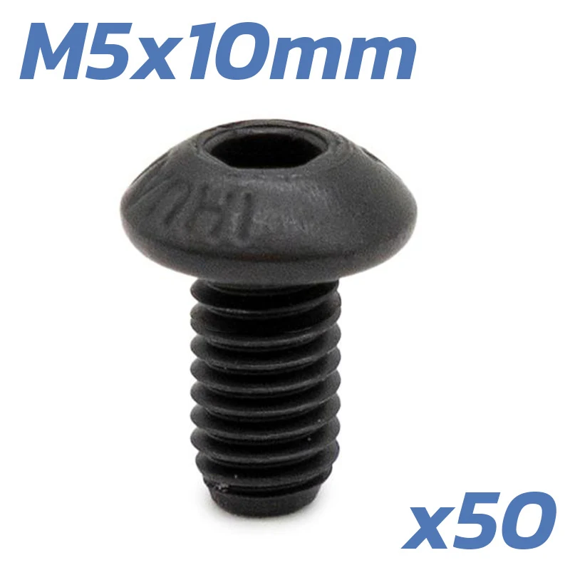 Vis noire à tête bombée cotée M5 x 10 mm, mention x50