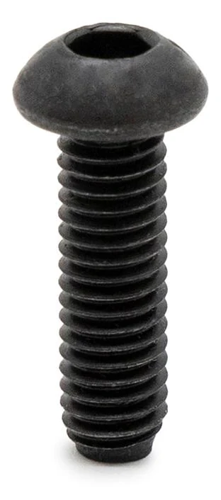 Vis noire à tête bombée vue de face, empreinte six pans creux et filetage long Vis noire à tête bombée vue de face, empreinte six pans creux et filetage long