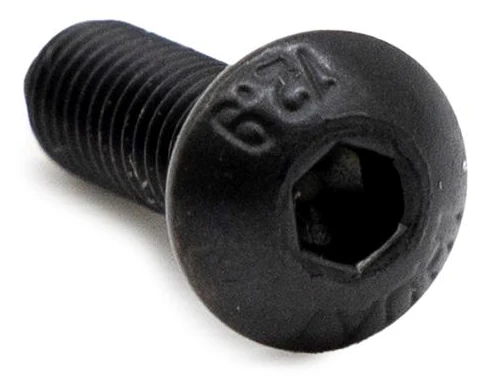 Vis noire à tête bombée de trois quarts, marquage 12.9 sur la tête Vis noire à tête bombée de trois quarts, marquage 12.9 sur la tête