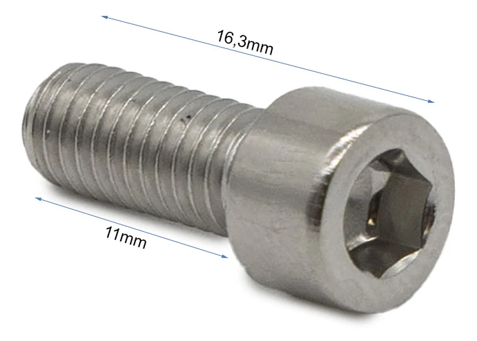 Vis de garde-boue cotée : 16,3 mm de longueur totale et 11 mm de partie filetée