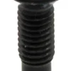 Une vis noire vue de face : tête fraisée avec empreinte six pans creux, filetage puis bout de tige lisse.