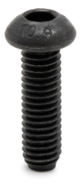 Vis noire à tête bombée vue de face, marquage 10.9 sur la tête Vis noire à tête bombée vue de face, marquage 10.9 sur la tête
