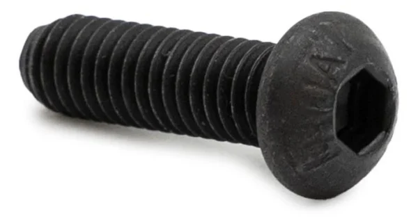 Vis noire à tête bombée de trois quarts, empreinte six pans creux et filetage Vis noire à tête bombée de trois quarts, empreinte six pans creux et filetage