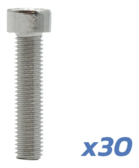 Vis à tête cylindrique vue de face, filetage complet sous la tête, mention x30 Vis à tête cylindrique vue de face, filetage complet sous la tête, mention x30