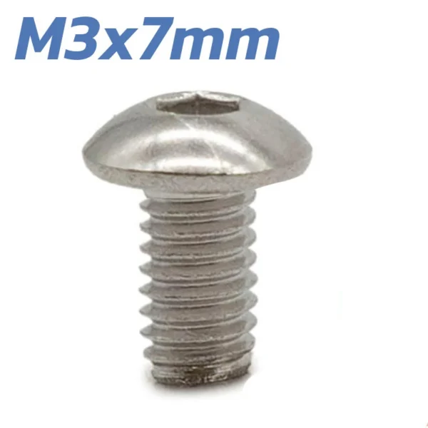 Vis M3 x 7 mm vue de face, tête bombée et empreinte six pans creux au centre Vis M3 x 7 mm vue de face, tête bombée et empreinte six pans creux au centre