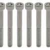 Six vis à tête cylindrique six pans creux alignées, tige lisse sous la tête puis filetée Six vis à tête cylindrique six pans creux alignées, tige lisse sous la tête puis filetée