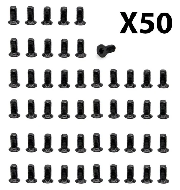 Cinquante vis noires à tête fraisée disposées en grille, avec la mention X50