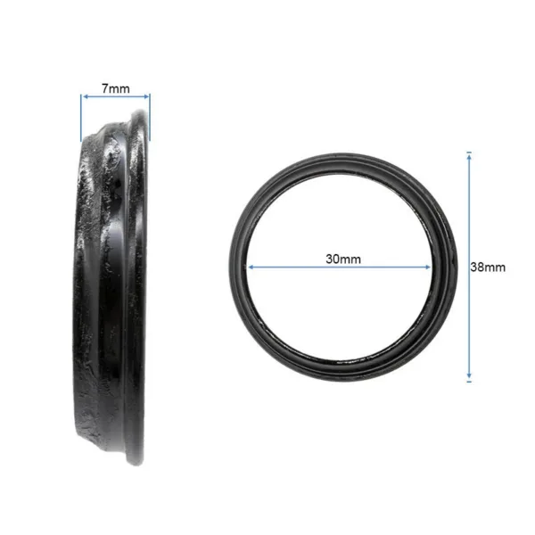 Joint noir du jeu de direction coté à 38 mm de diamètre extérieur, 30 mm intérieur et 7 mm d'épaisseur Joint noir du jeu de direction coté à 38 mm de diamètre extérieur, 30 mm intérieur et 7 mm d'épaisseur