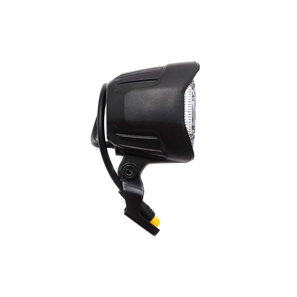 Phare avant Kukirin G2 Pro vu de profil, boîtier noir et support à platine orientable