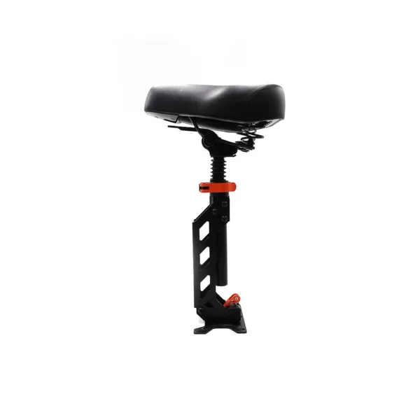 Siège Kukirin G2 Pro vu de profil, assise noire et suspension à ressorts en position d’utilisation
