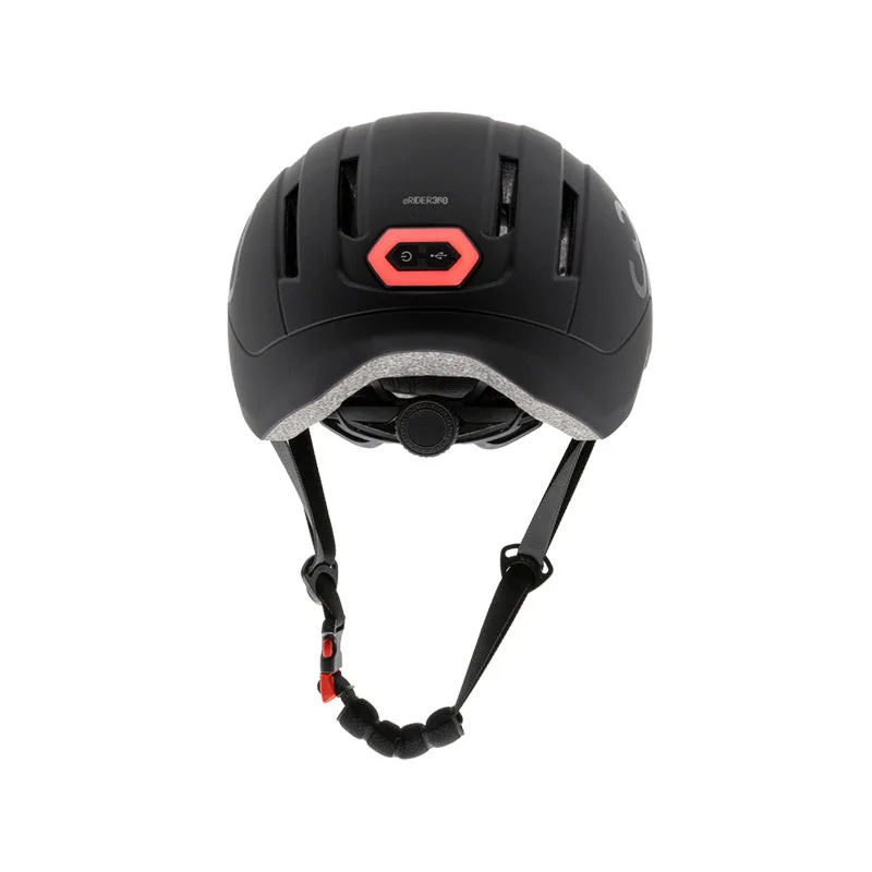 Arrière du casque eRIDER360 COVEX Sport noir : feu hexagonal rouge au centre de la coque et molette de réglage à la nuque